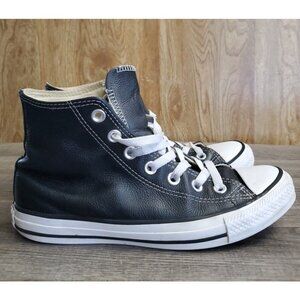 Converse Chuck Taylor High Top Black Leather Sneakers Womens 7.5 Mens 5.5